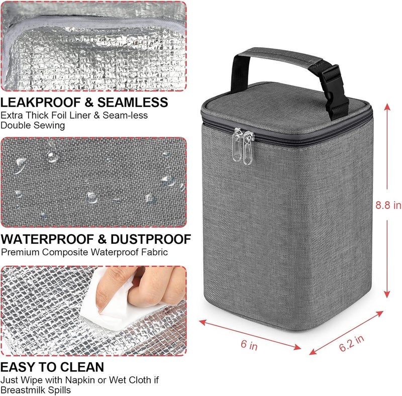 accmor حقيبة تبريد حليب الثدي مع حزمة ثلج، حقائب تبريد زجاجات الأطفال، حقائب عازلة أثناء التنقل، تتسع لـ 4 زجاجات كبيرة سعة 8 أونصات، للأمهات المرضعات، السفر إلى دار الرعاية، رمادي - Image 3